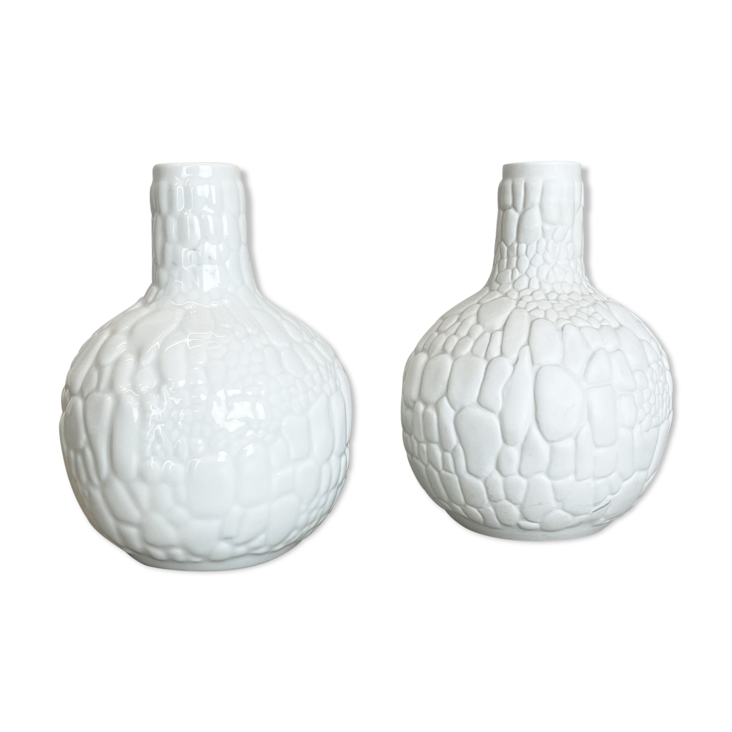 Set of 2 Original OP Art Biscuit Porcelain Vases by AK Kaiser, Germany, 1970s