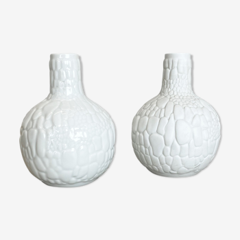 Ensemble de 2 vases originaux en porcelaine OP Art Biscuit par AK Kaiser, Allemagne, années 1970