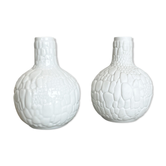 Ensemble de 2 vases originaux en porcelaine OP Art Biscuit par AK Kaiser, Allemagne, années 1970