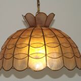 Vintage 1970s French Capiz Shell Light  Peach Scalloped Design Gold Trim