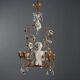 Antique chandelier in iron, gilded sheet metal and ceramic, Italy, 20th century