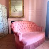 Old pink velvet upholstered toad sofa