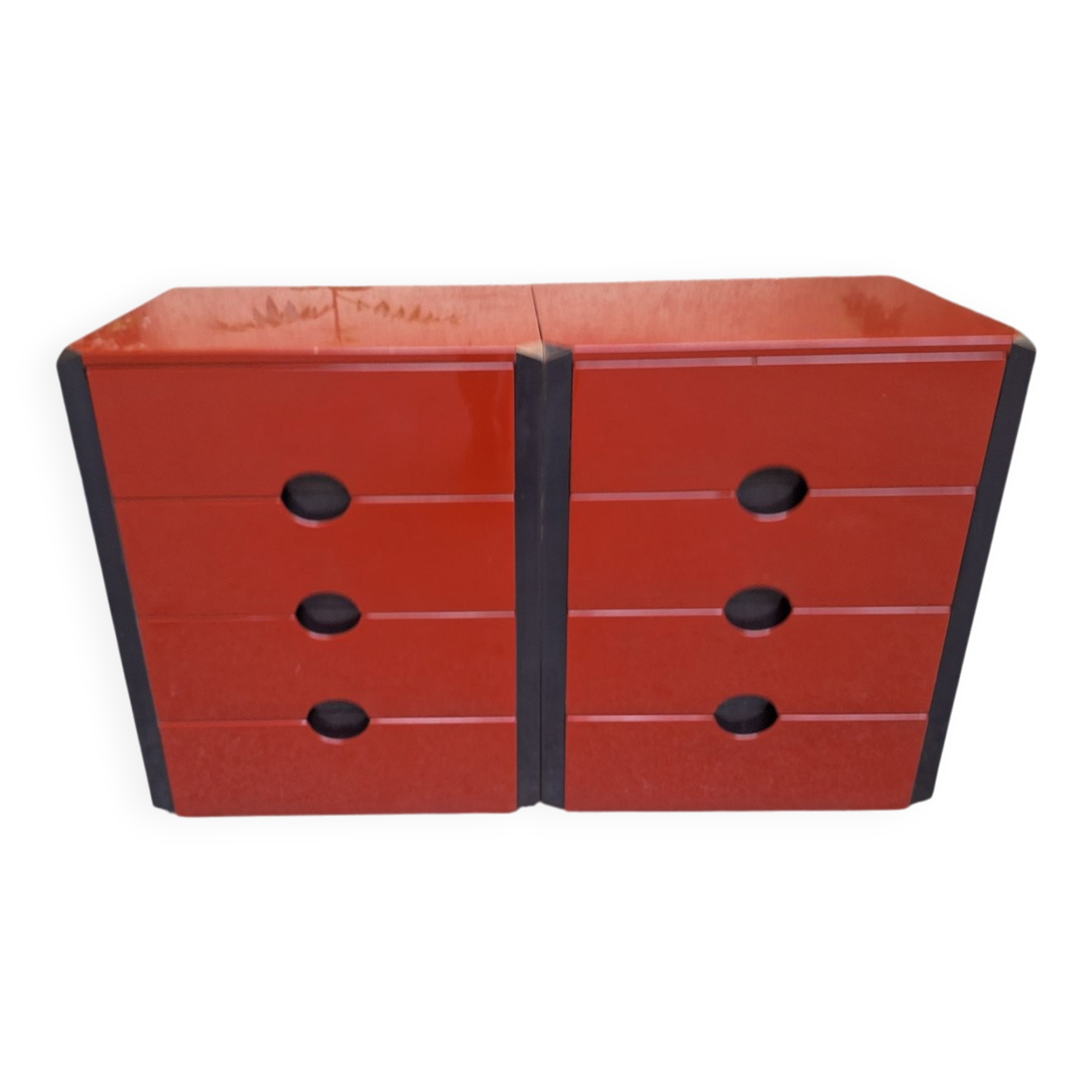 Como Bedside Tables MB3 Model in Red Lacquer and Burnished Brass by Luigi Caccia Dominioni for Azucena, 1970s, Set of 2
