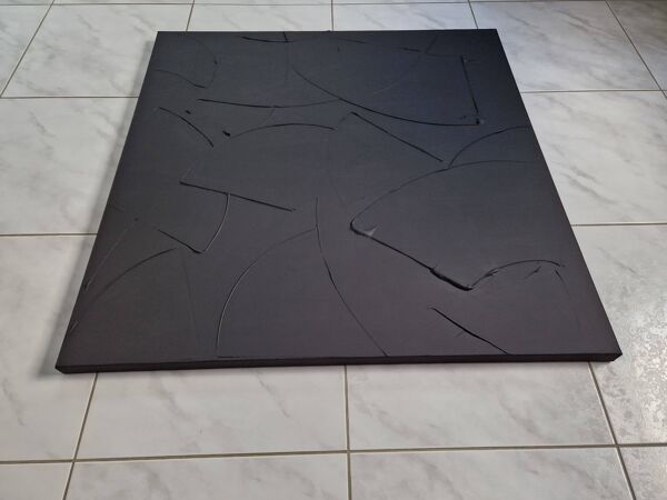 Tableau peinture abstraite monochrome minimaliste noir