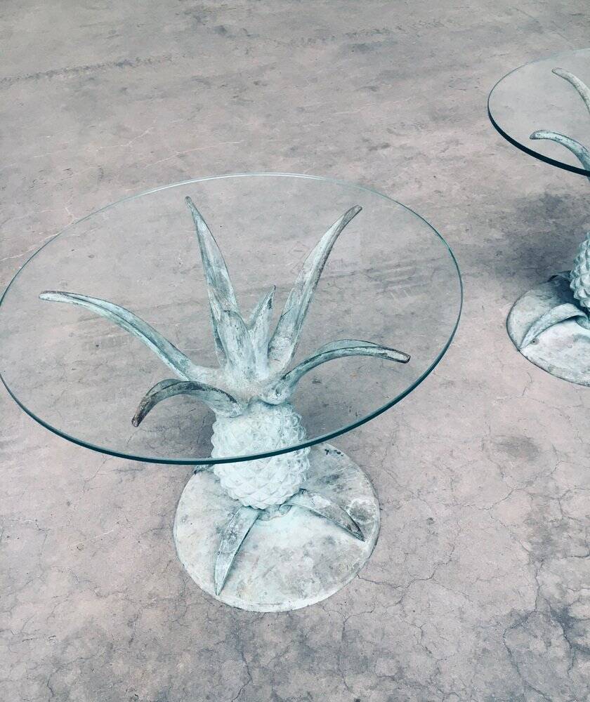 Hollywood Regency Style Brass Patinated Pineapple Side Tables, France, 1970s, Set of 2