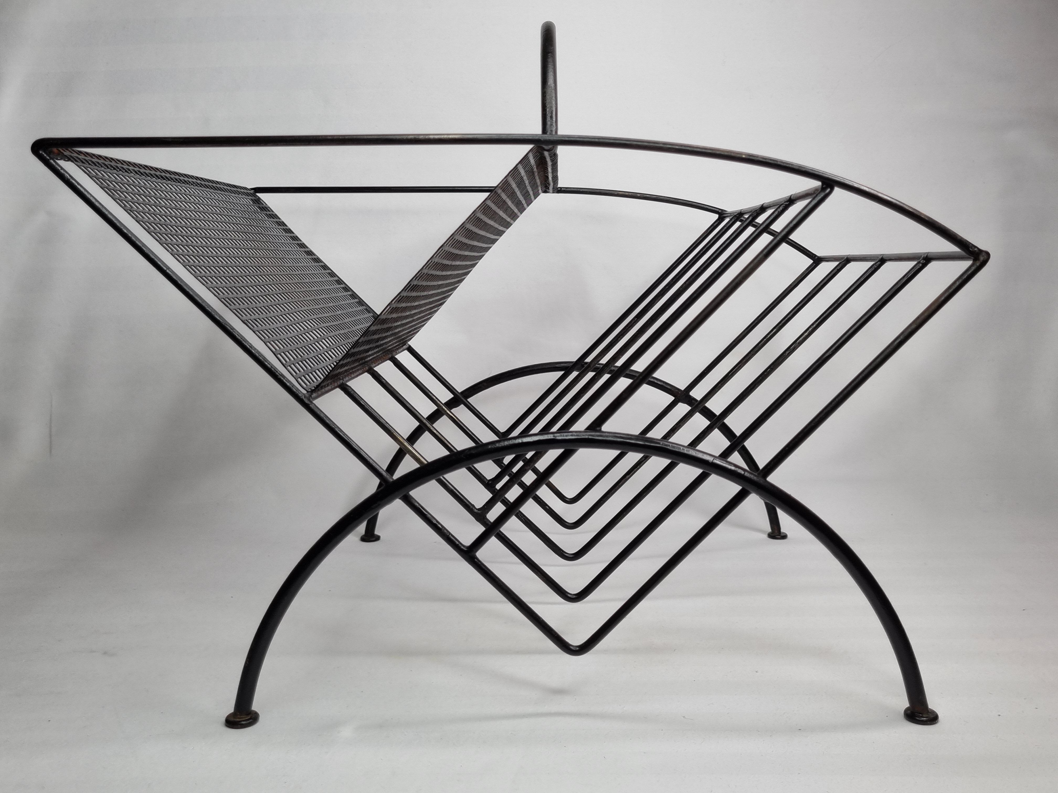 Vintage magazine holder in steel and perforated metal