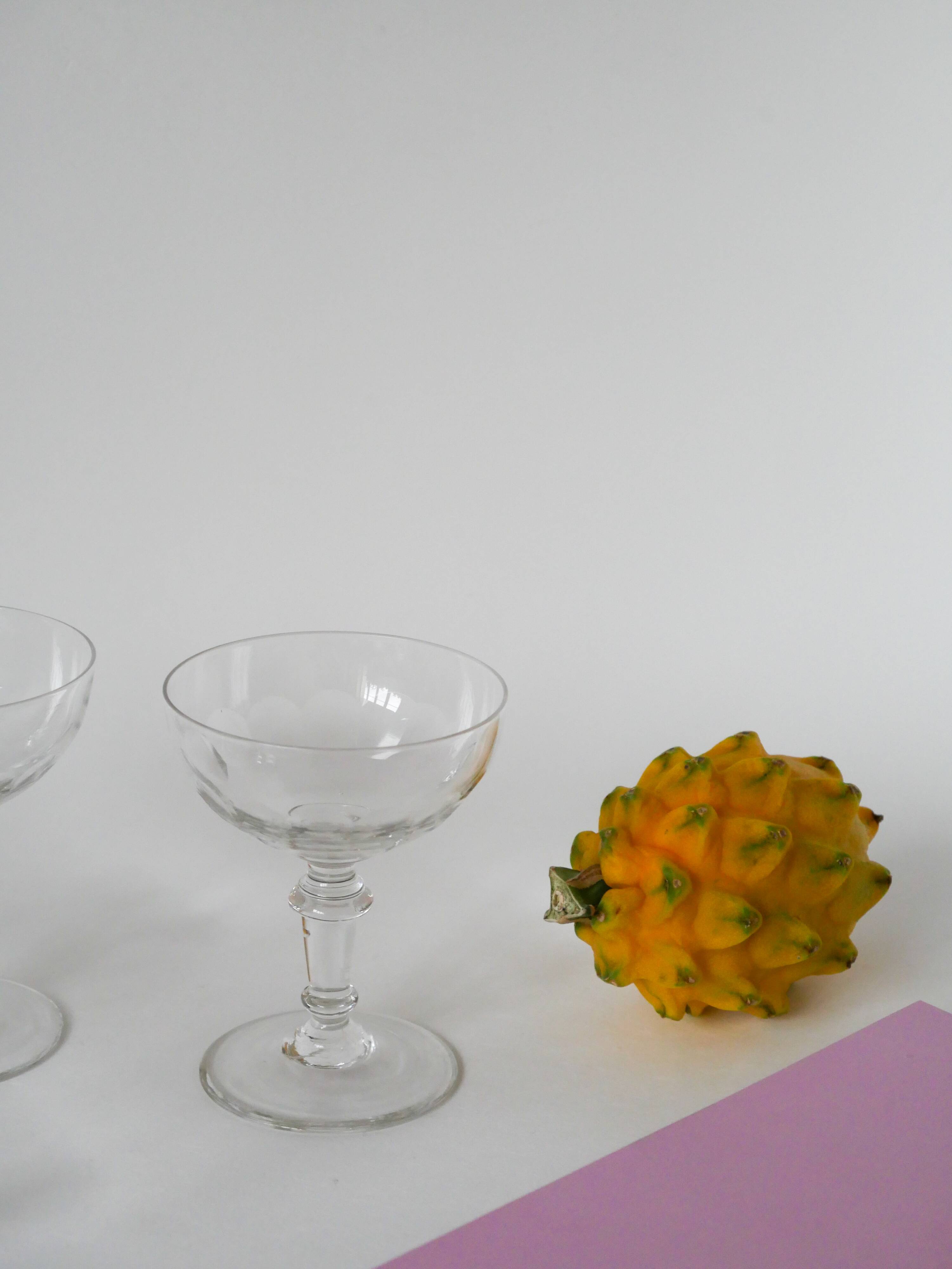 Set of 4 faceted crystal champagne glasses, 1930