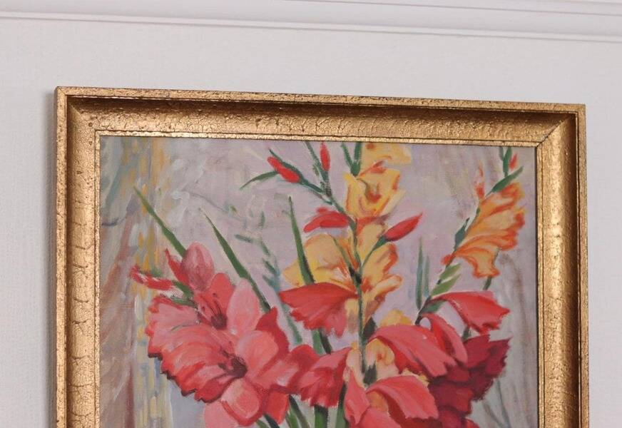 Original Swedish oil on canvas – “Flowers” by Gunnar Larsson – vintage & framed – 58 × 68 cm