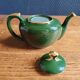 Vintage Teapot Mehun France Numbered, Green and Gold Porcelain