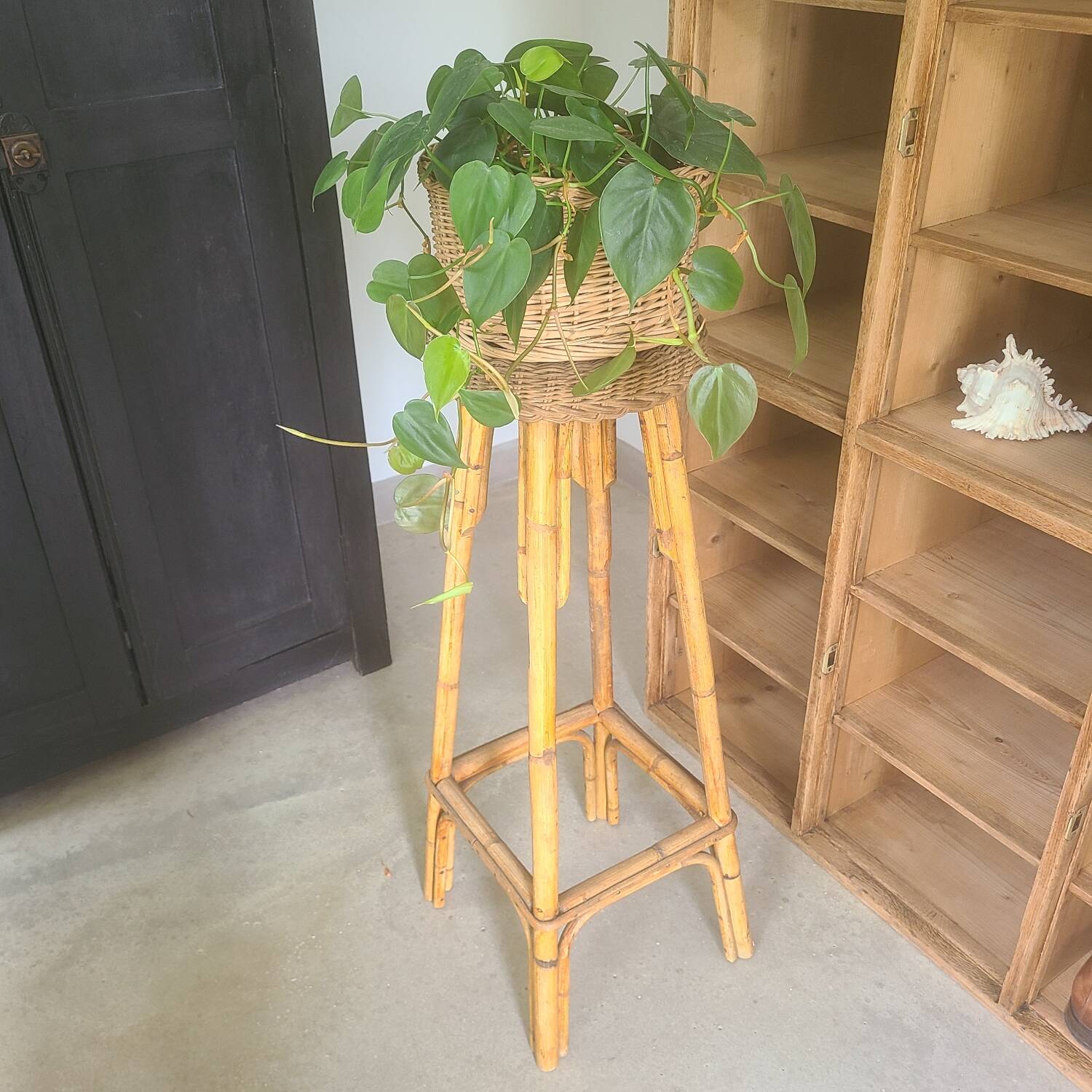 Vintage bamboo rattan wicker plant holder