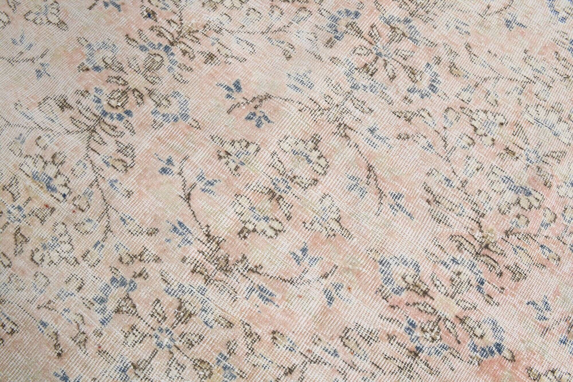 7x10 Blush Pink All-Over Floral Anatolian Vintage Rug, 215x304Cm