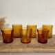 6 mismatched vintage amber glasses