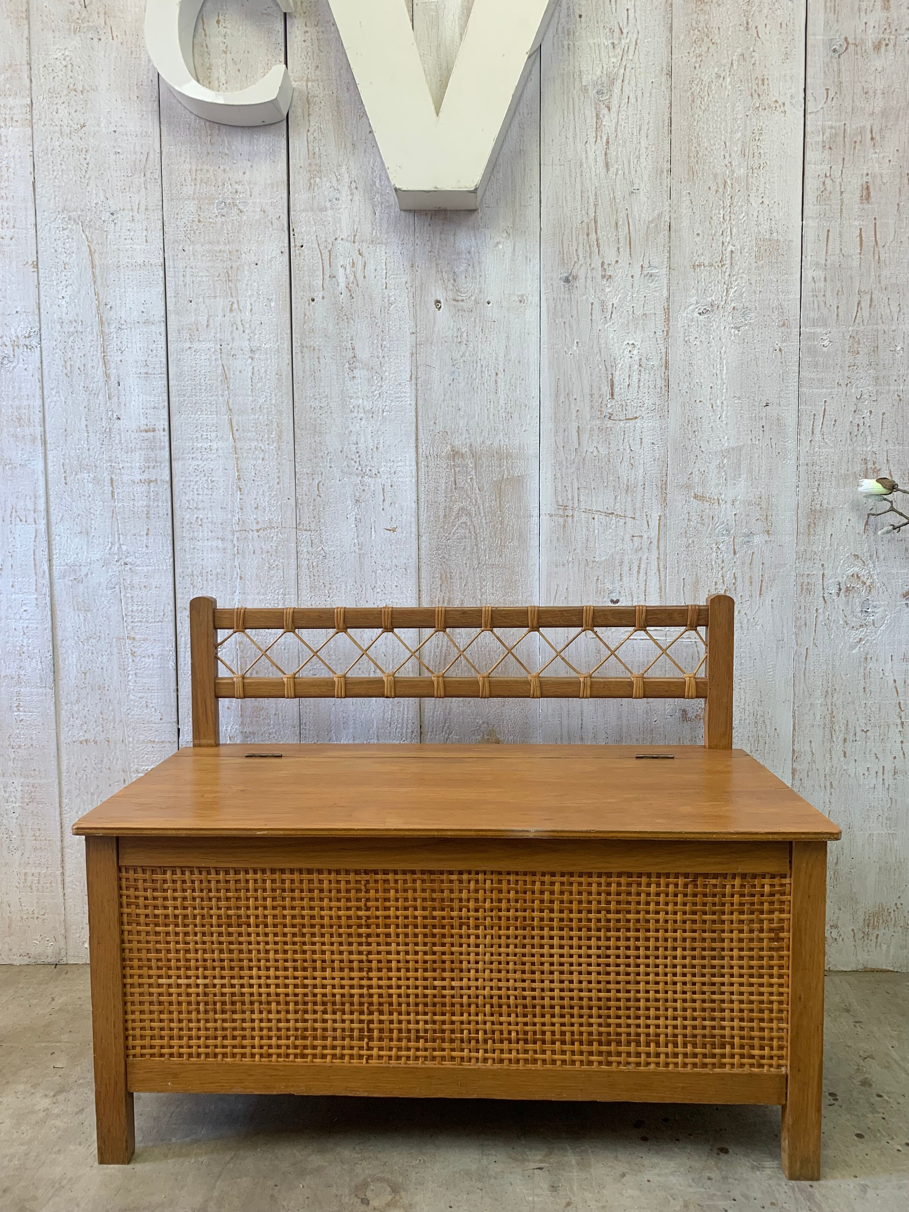 Vintage wood/rattan toy chest