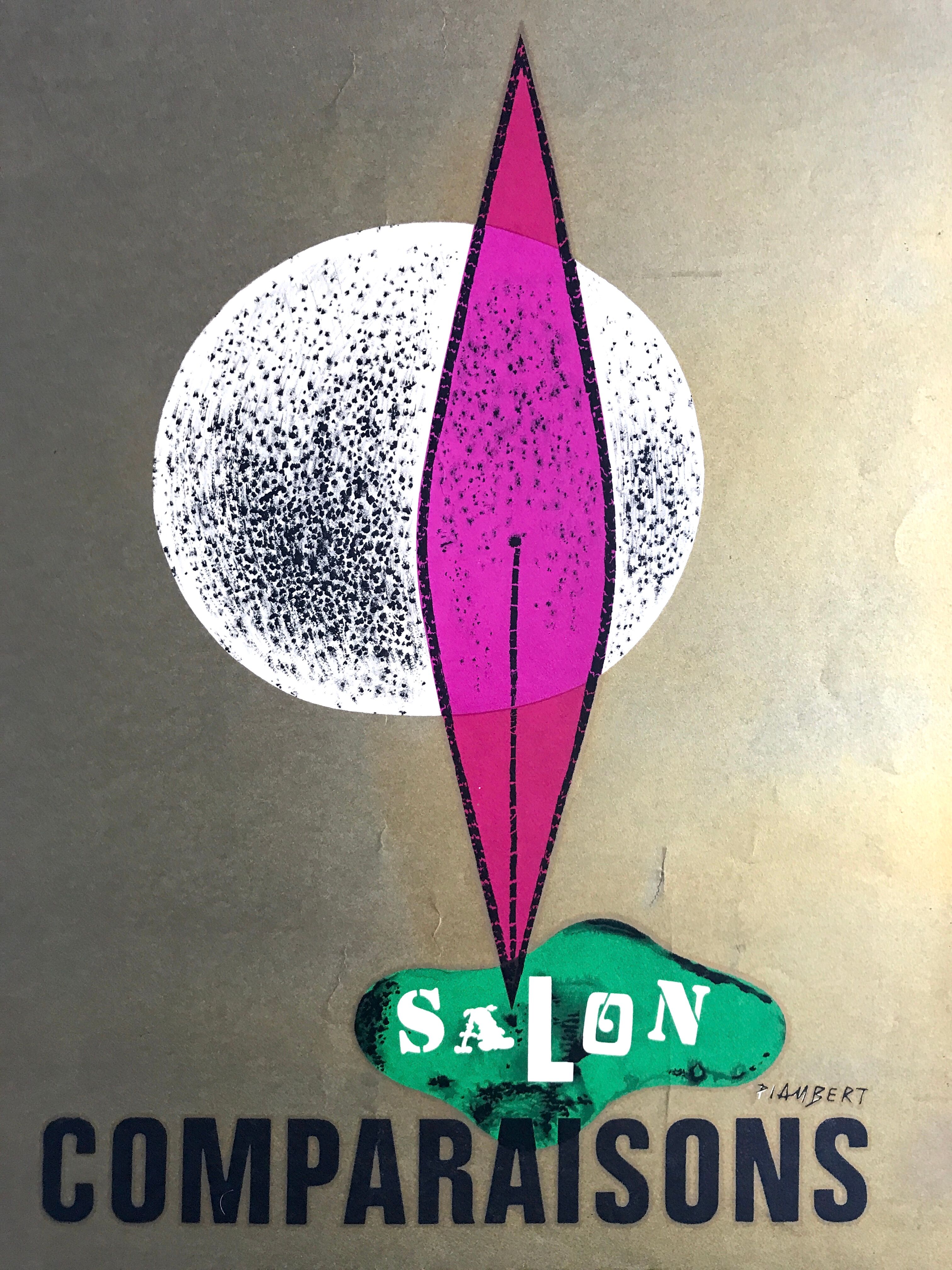 Poster in lithograph by jean piaubert, salon comparaisons, 1970, mourlot imp