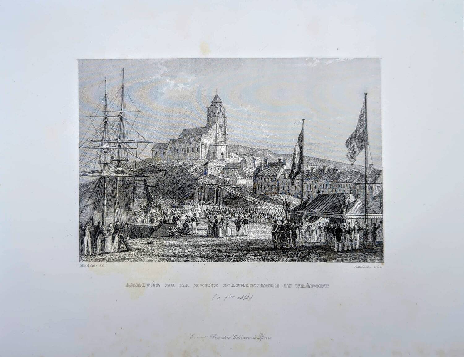 Vintage engraving of Le Tréport, Normandy. Printed in 1844.