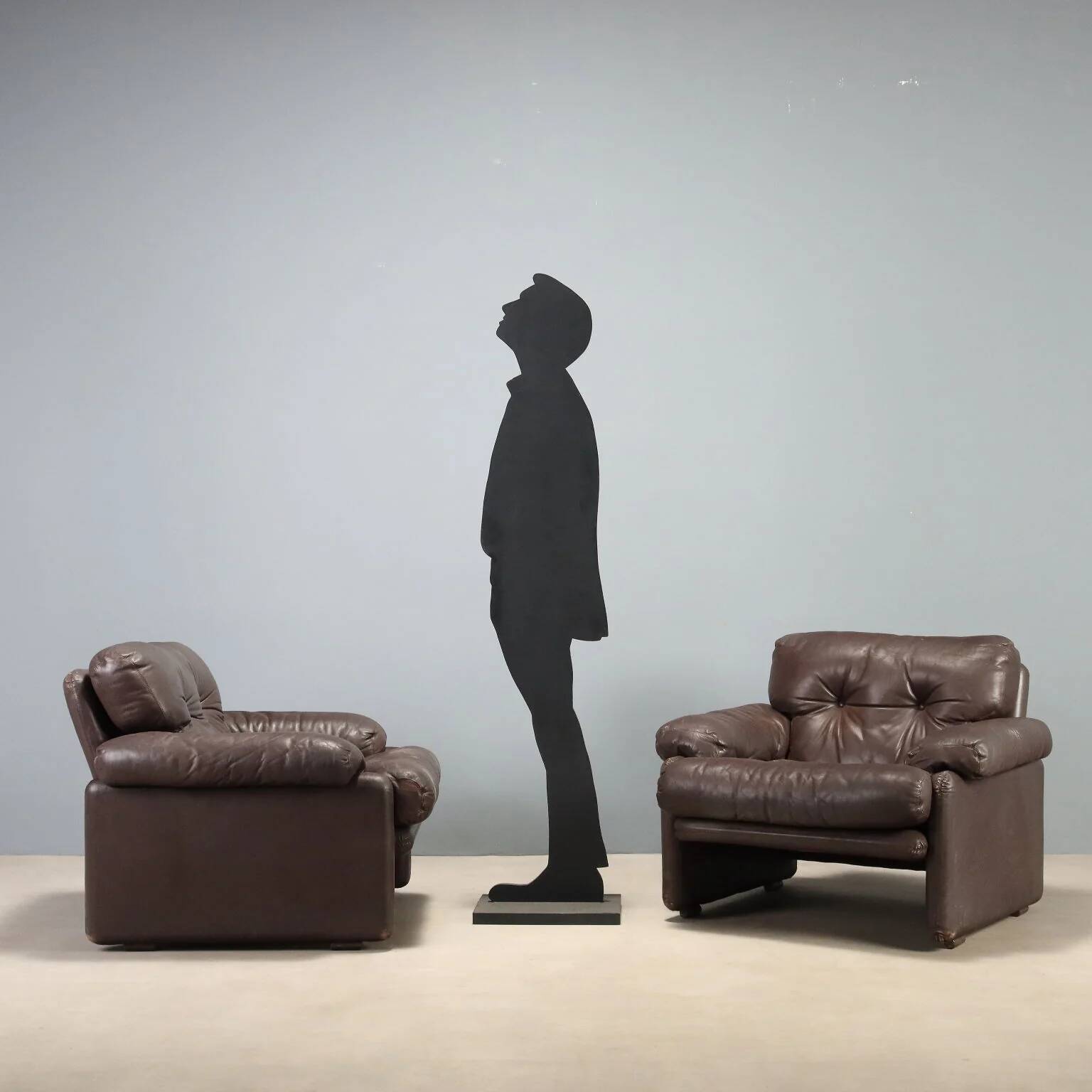 Pair of brown leather armchairs "Coronado"