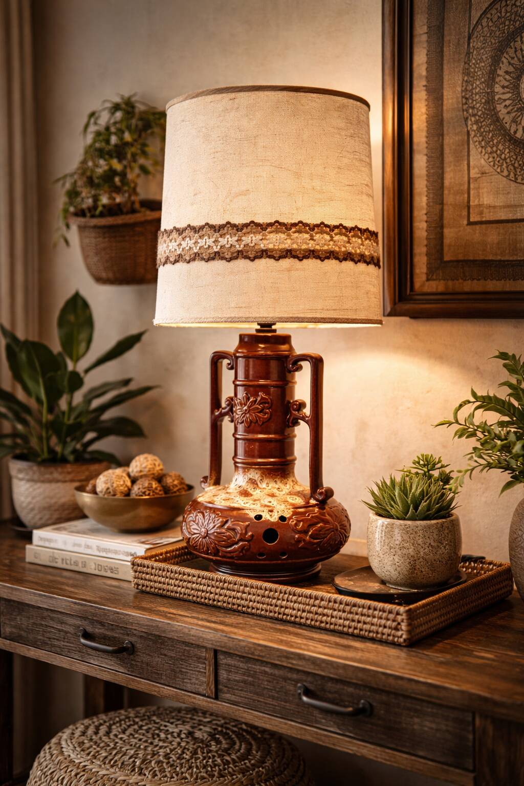 Vintage Fat Lava ceramic lamp – 70s retro lamp with shade