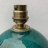 Cracked and signed ceramic ball lamp base, blue-green tones