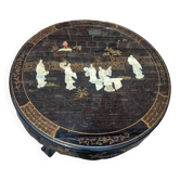Asian black lacquered coffee table and stone inlays