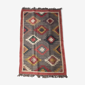 Kilim carpet in burlap and cotton - 90cm x 150cm