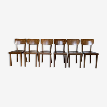6 old lounge chairs bistro curved wood