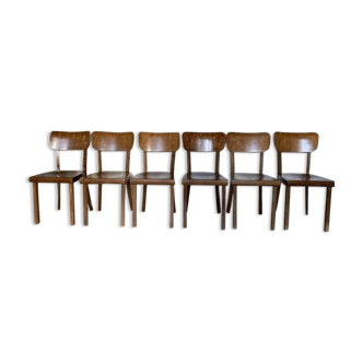 6 old lounge chairs bistro curved wood