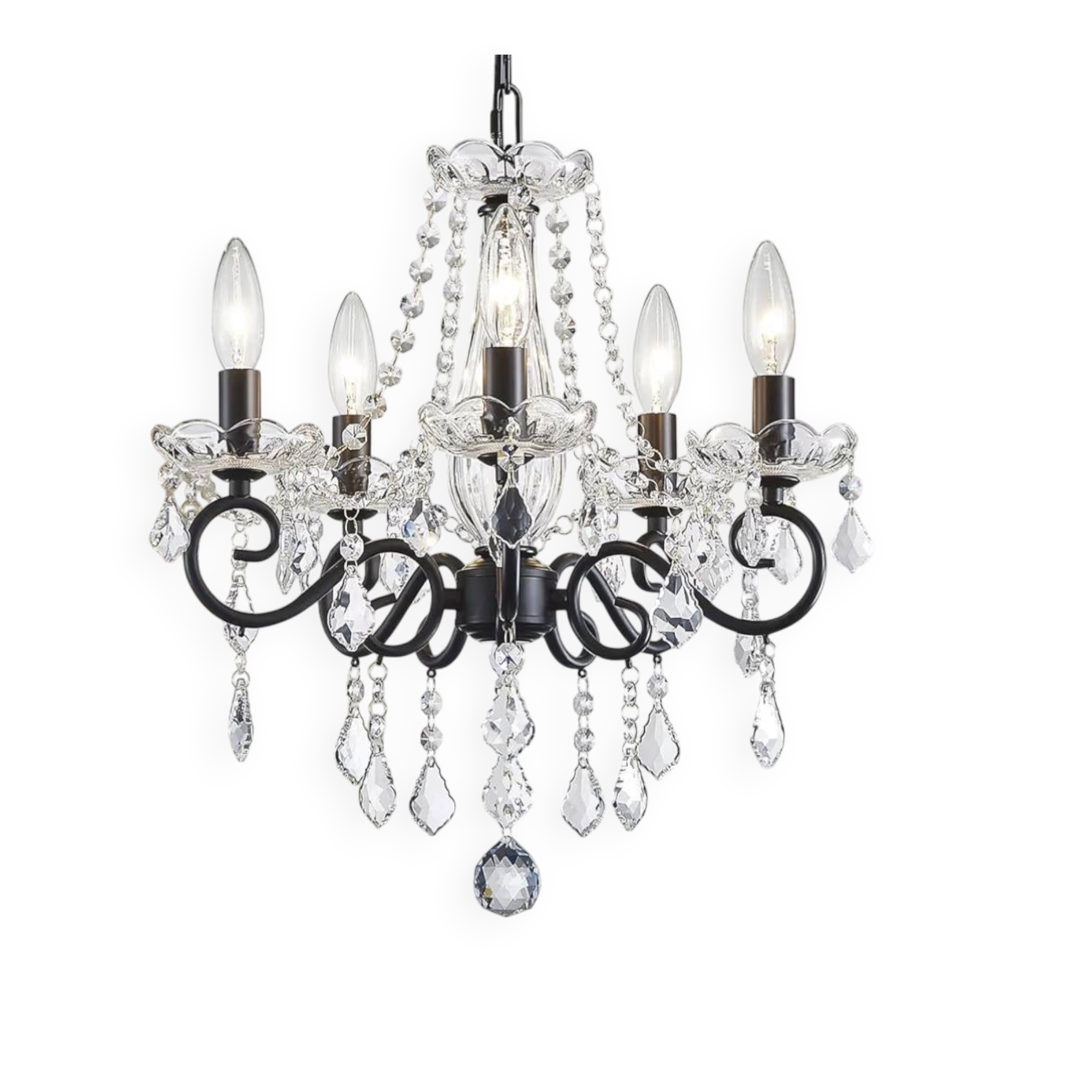 Crystal Chandelier with 5 Arms — Modern Style Black & Glass