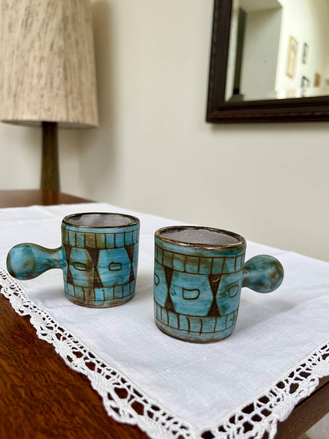 Pair of ceramic cups signed A. Maunier, Vallauris