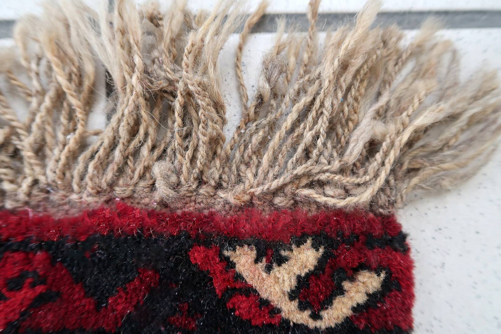 Tapis vintage fait main Ersari – 25 x 31 cm – Rouge éclatant - 1C969