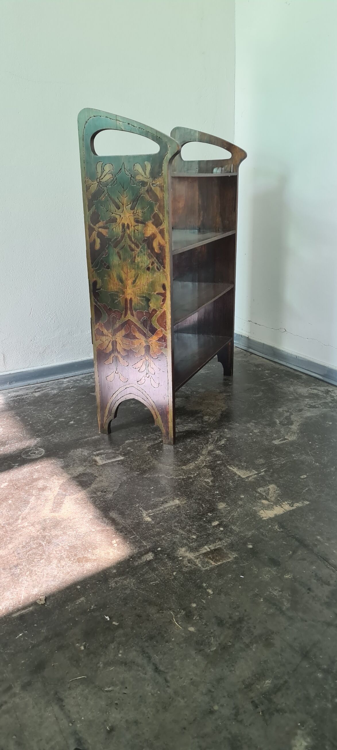 Antique Art Deco free standing wooden shelf