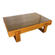 Rosewood coffee table, with black glass top, Brazil 1970