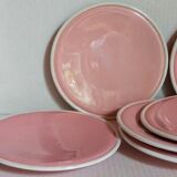 Six old pink earthenware dessert plates