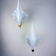 Pair of Italian "Calla Lily" leaf-shaped wall sconces, Murano glass & gilt brass, circa 1970s