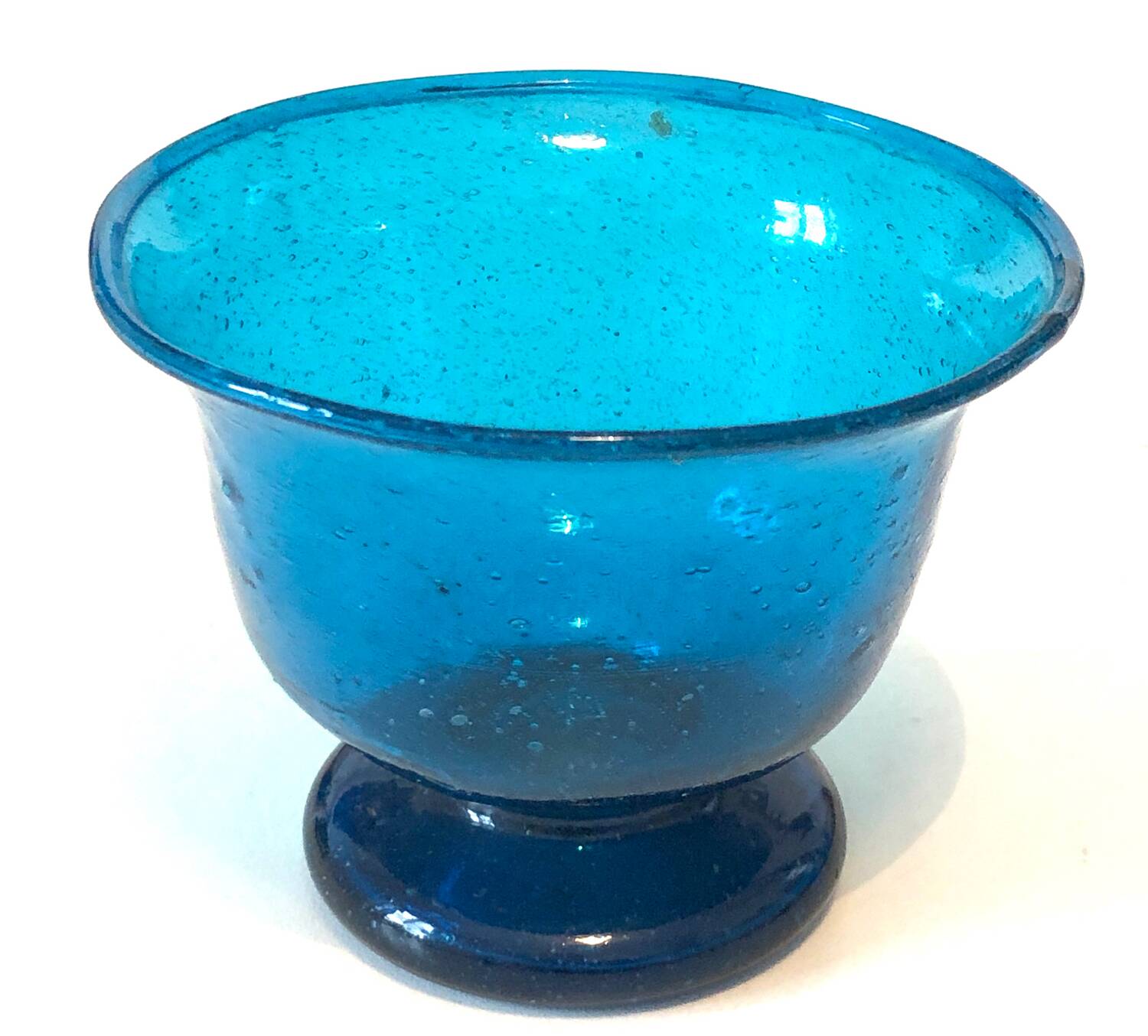Blue blown glass footed bowl