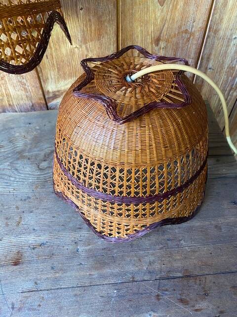 Vintage rattan suspension duo.
