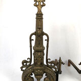 Lot of a pair of chenets and front of gilded bronze fireplace, nineteenth