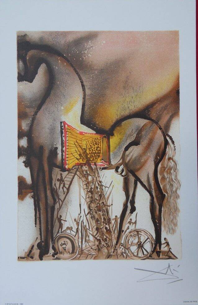 Salvador Dali: Horses - The Trojan Horse, signed lithograph