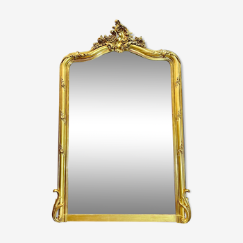 Antique mirror 157x104cm Napoleon III period, gold leaf gilding  Chaise pliante en cuir marron Plona de Giancarlo Piretti pour Castelli/ Italian Space Age Design