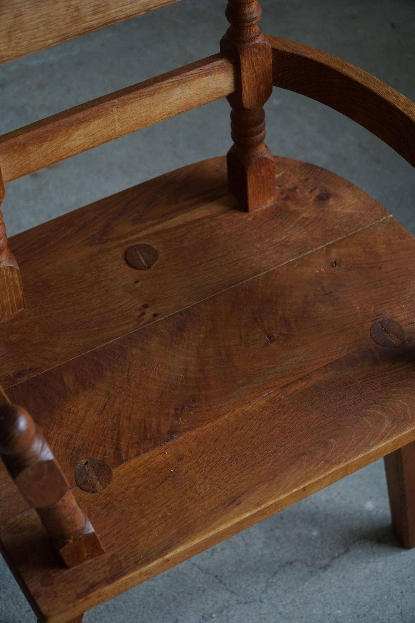 Handcrafted Tripod Armchairs in Oak, by a Danish Cabinetmaker, Folk Art, 1930s