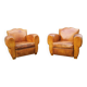 Paire de fauteuils club Moustache vintage cuir fauve