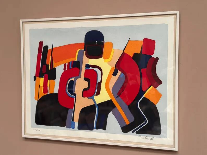 Original Swedish Colour Lithograph – “Composition” by Bo Thorén – Signed – Vintage & Framed