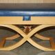David Linley Hall bench in ostrich leather and satinwood with storage.