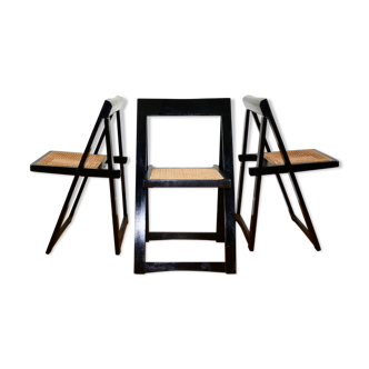 Series of 3 folding chairs in cannage Aldo Jacober for Bazzani, 1970