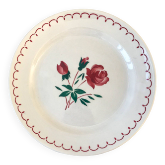 FB Badonviller round dish with pink flowers, 40s-50s