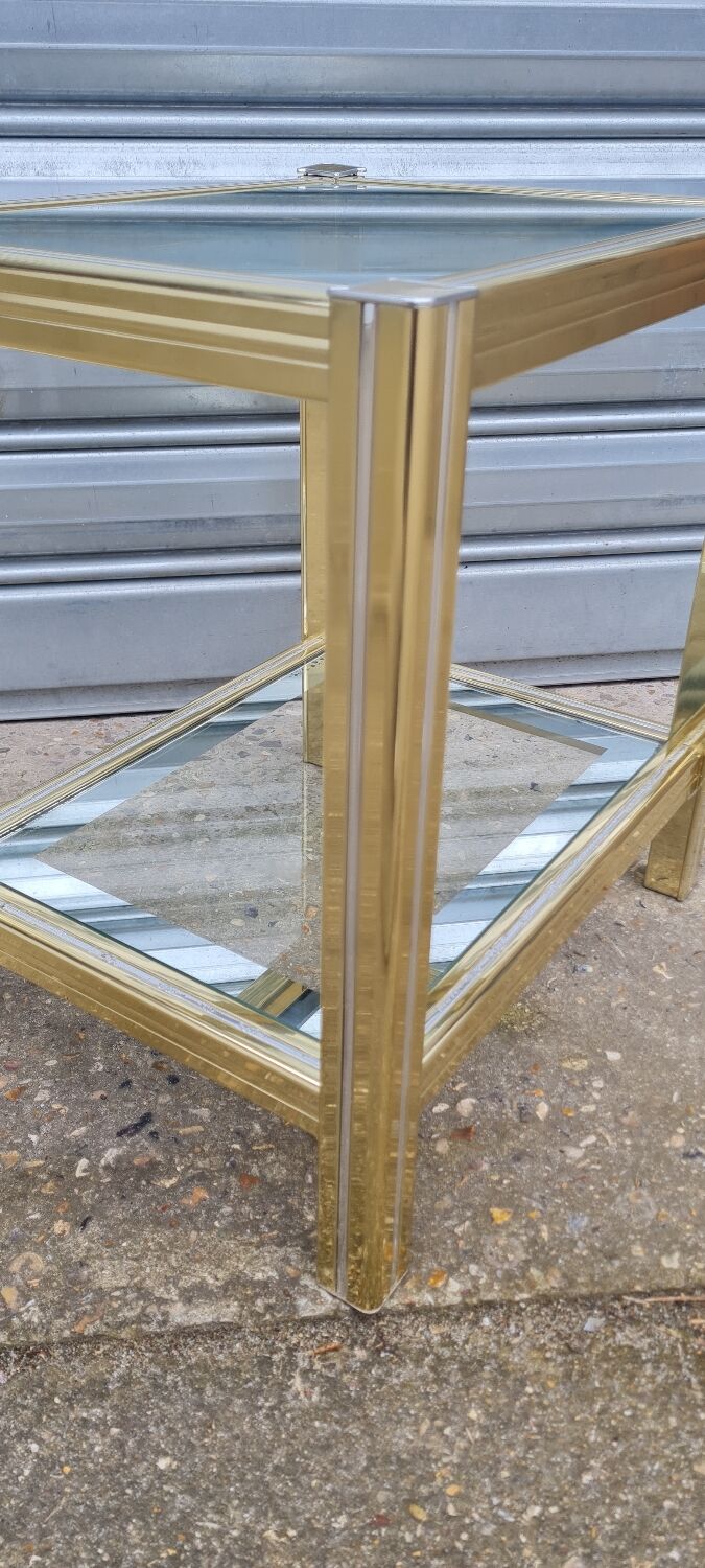 Side table in gold metal and chrome