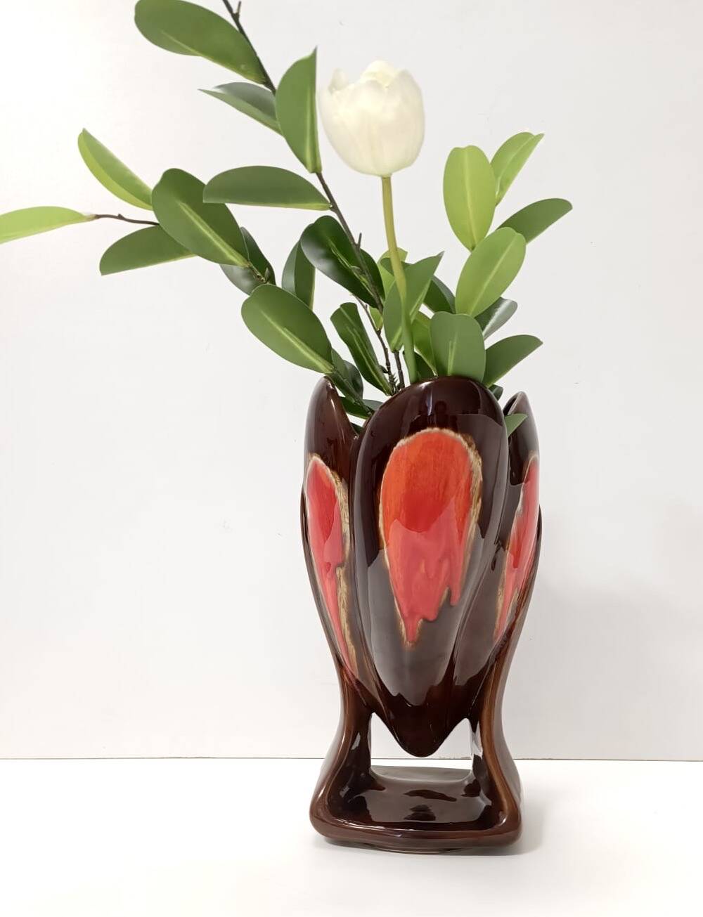 Handmade Orange and Brown Glazed Vallauris Ceramic Vase, France