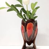 Handmade Orange and Brown Glazed Vallauris Ceramic Vase, France