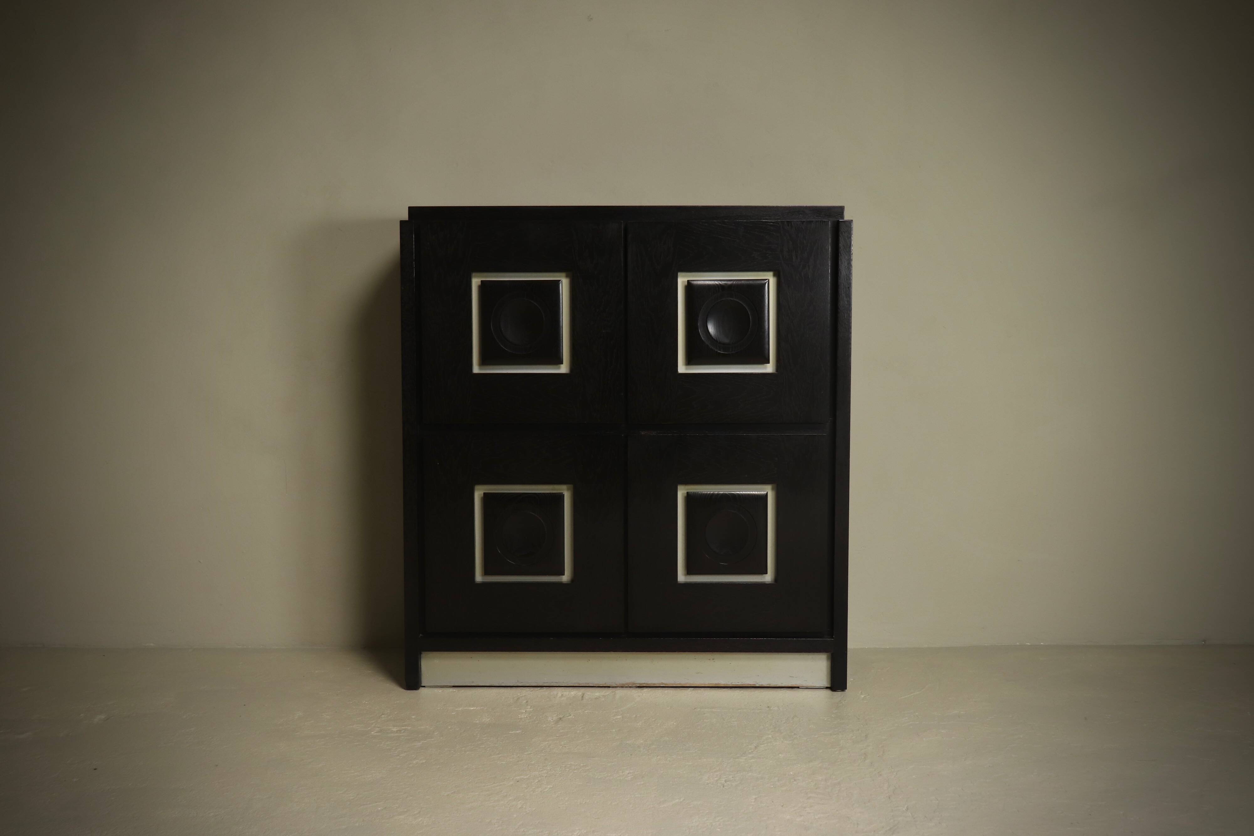Brutalist Cabinet with Graphic Patterned Doors Belgium 1970s