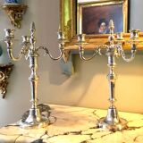 Pair of three-armed silver-plated candelabra