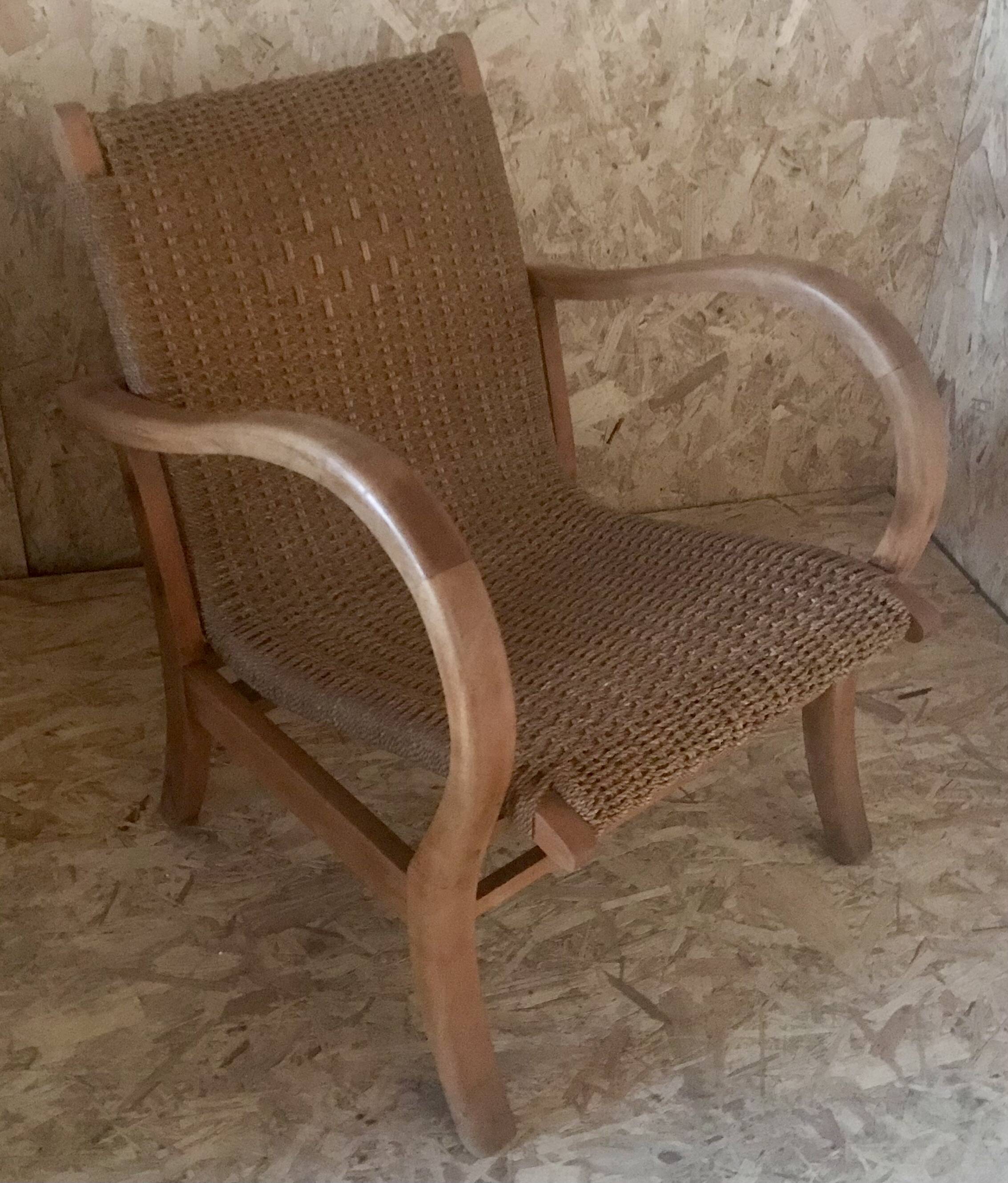 Bauhaus armchair in wood and rope by Erich Dieckmann